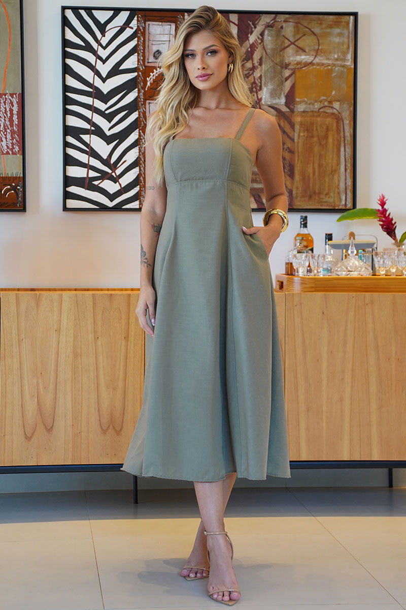 Vestido Amélia Godê Com Alça E Zíper Verde – Moda Brasil Europa