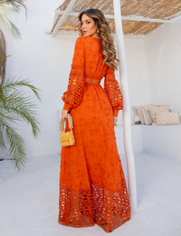 Vestido Longo Bordado Manu - Laranja