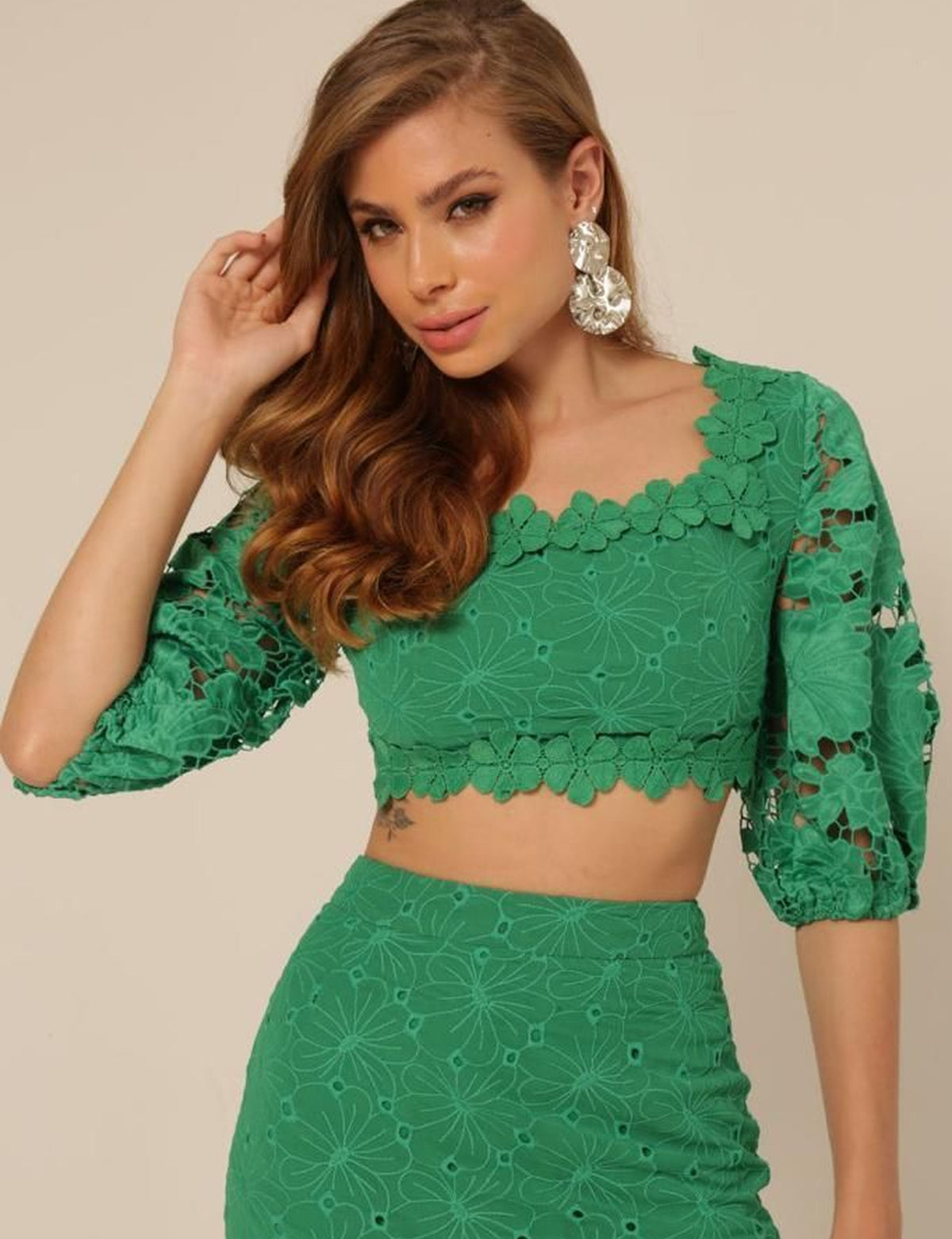 Conjunto Renda Floral Maria - Verde