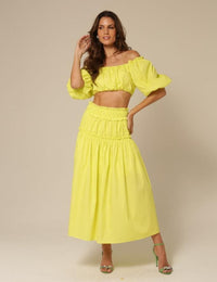 Conjunto Tricoline Franzido Rebeca - Amarelo