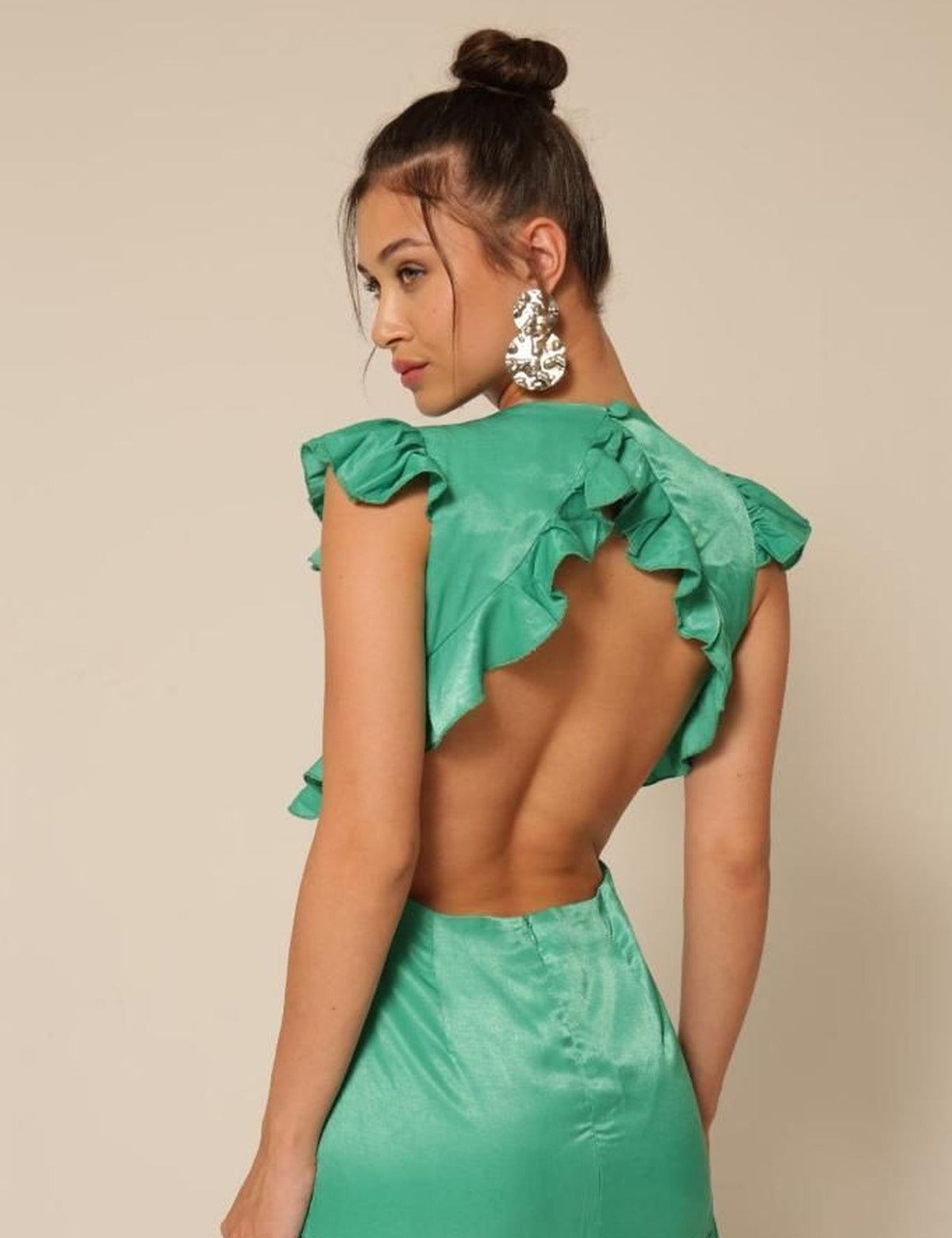 Vestido Cetim Babados Agatha - Verde