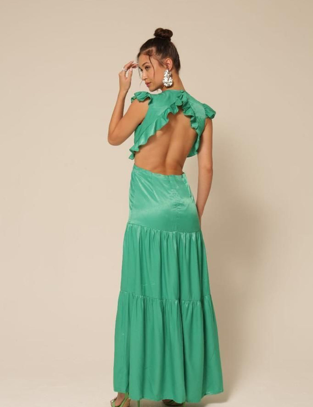 Vestido Cetim Babados Agatha - Verde