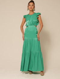 Vestido Cetim Babados Agatha - Verde