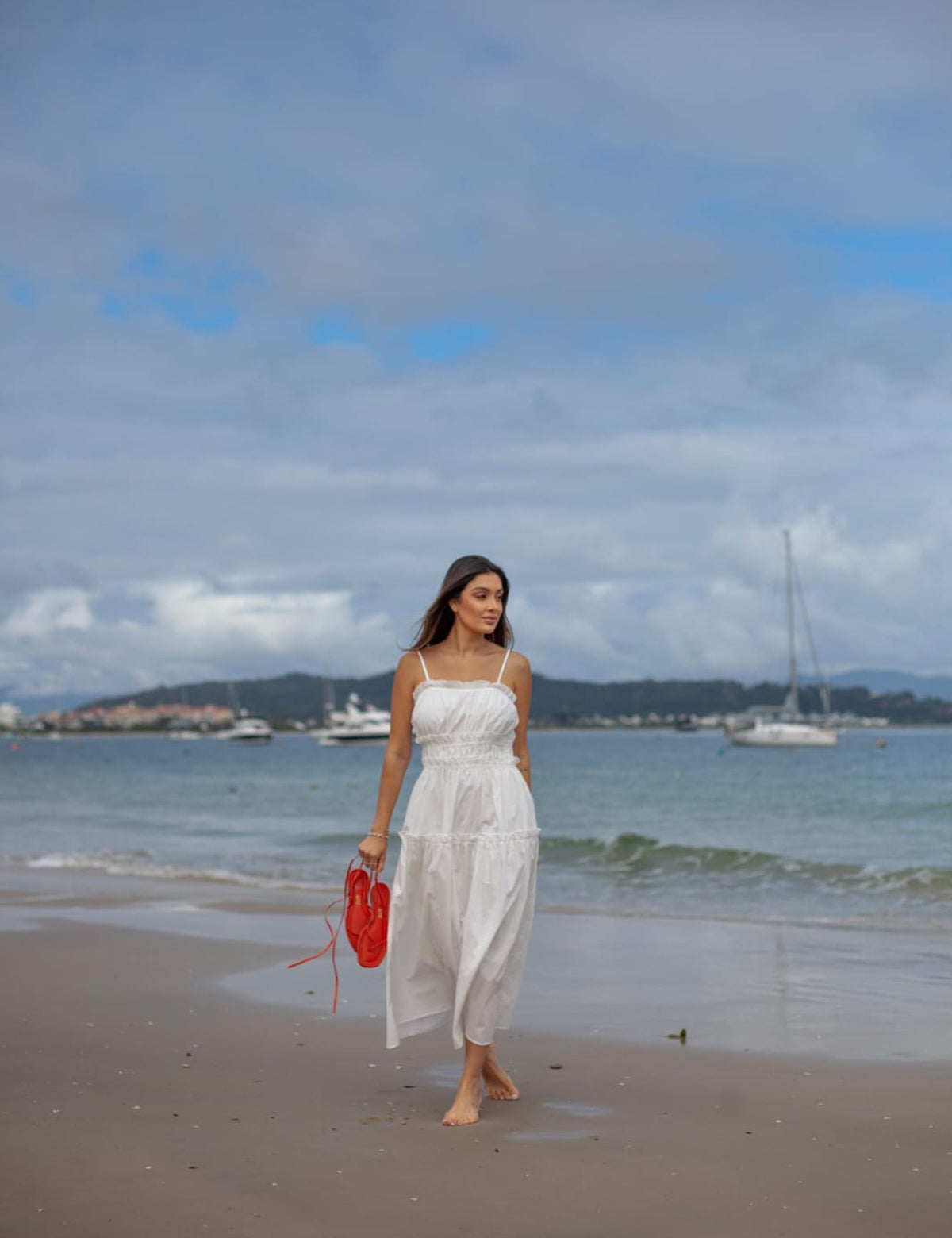 Vestido Tricoline Franzido Bella - Branco