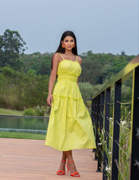 Vestido Tricoline Franzido Bella - Verde neon