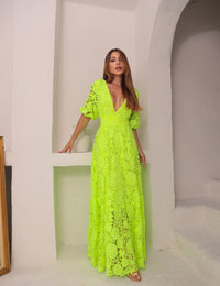 Vestido Longo Renda Emilly - Verde Neon