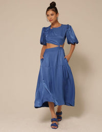 Vestido Longuete Brilho Sandy - Azul