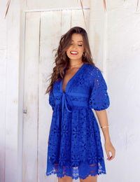 Vestido Renda Guipir Isis Azul