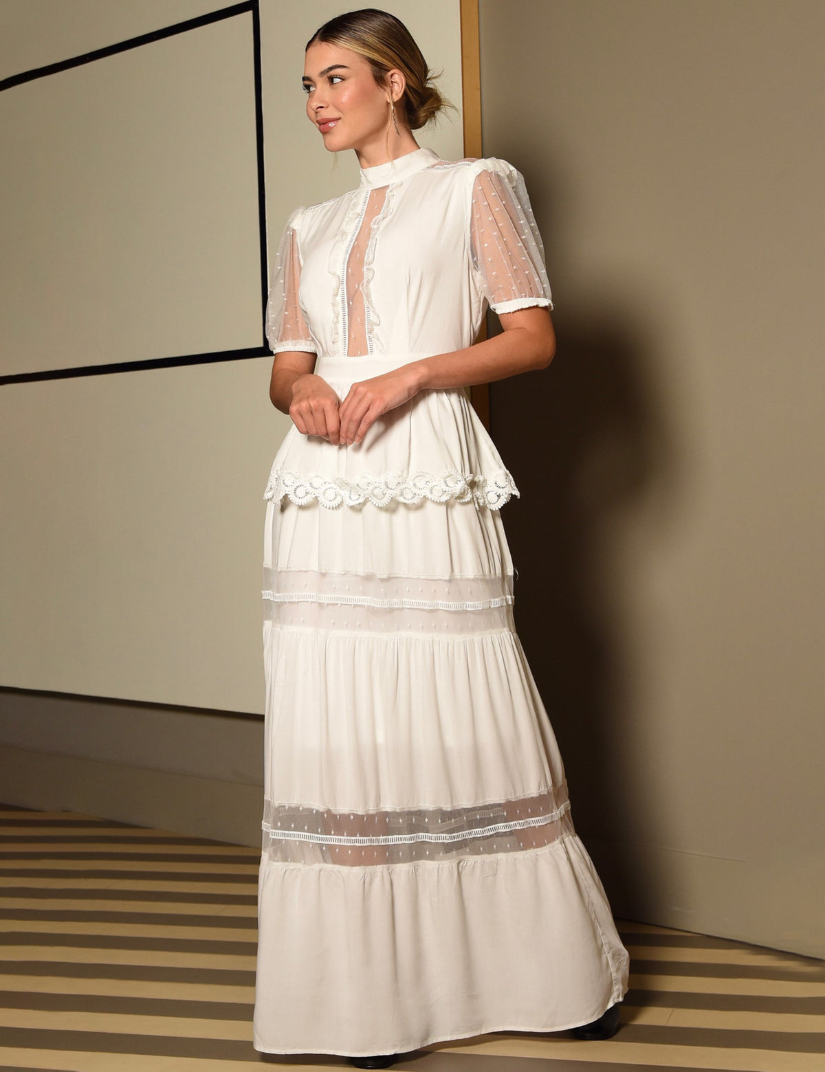 Vestido Detalhe Tule Miranda - Off White