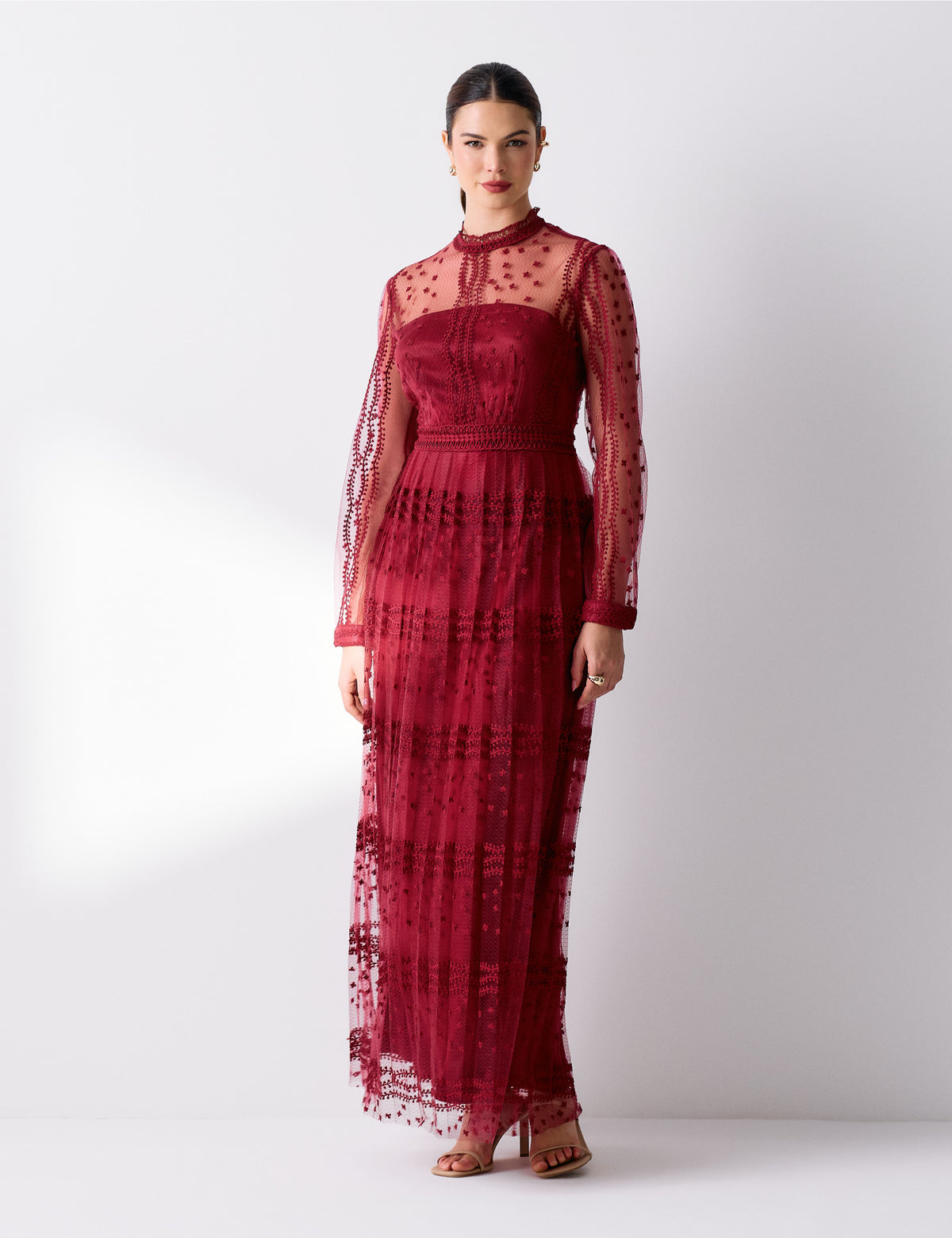 Vestido Longo Bordado Melinda - Marsala