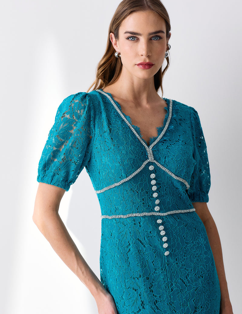 Vestido Renda Strass Fernanda - Azul