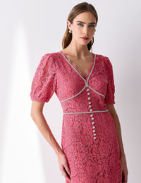 Vestido Renda Strass Fernanda - Rosa