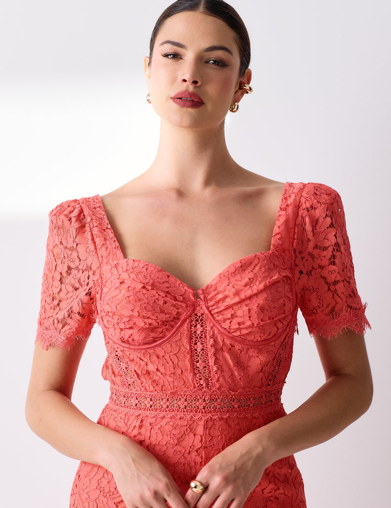 Vestido Renda Bustier Nancy - Coral