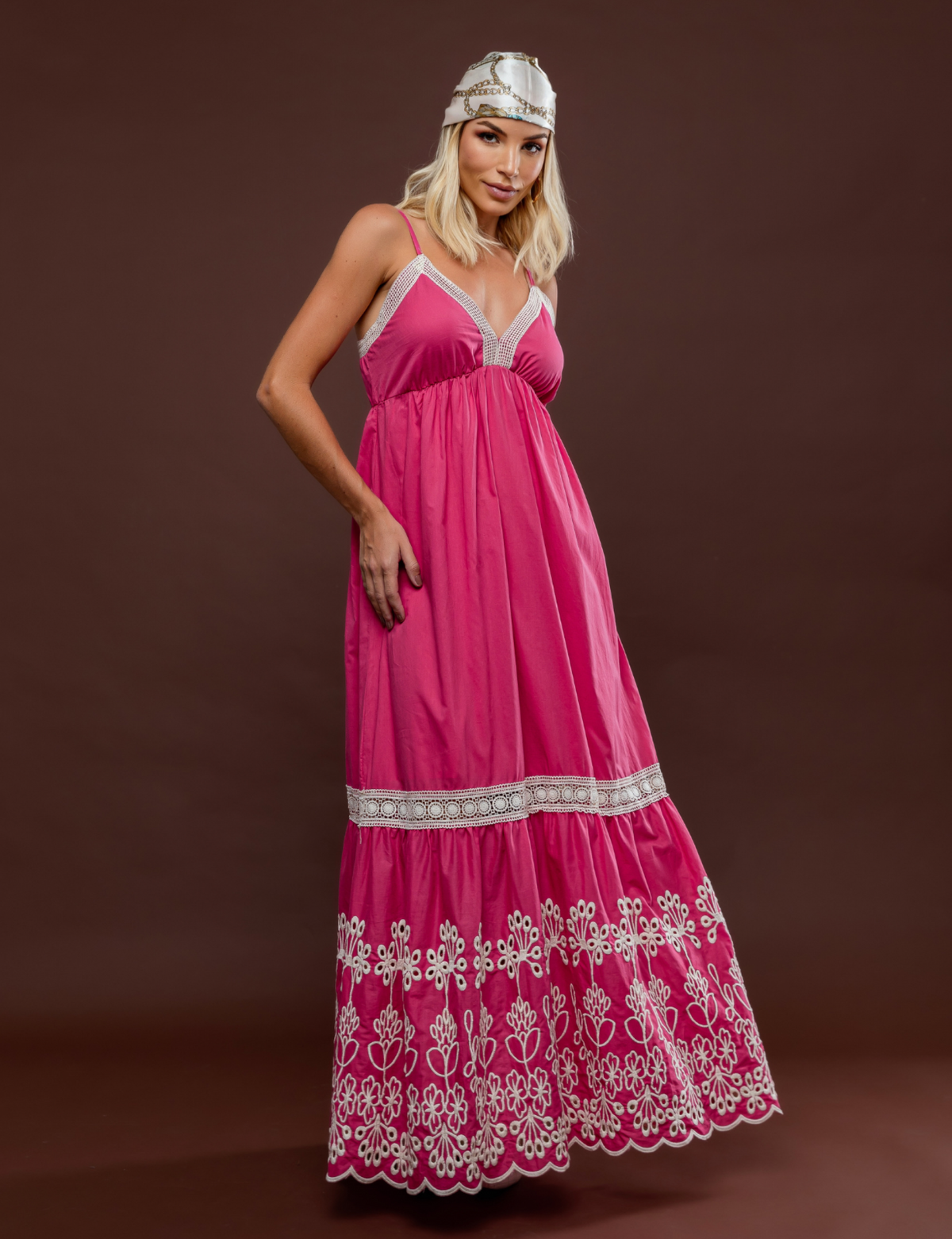 Vestido Longo Barrado Leoni - Pink