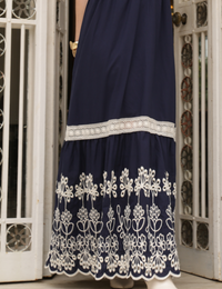 Vestido Longo Barrado Leoni - Azul Marinho
