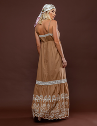 Vestido Longo Barrado Leoni - Bege