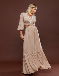 Vestido Com Abertura Lateral Narcisa - Bege