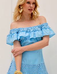 Vestido ombro a ombro Giovana - Azul