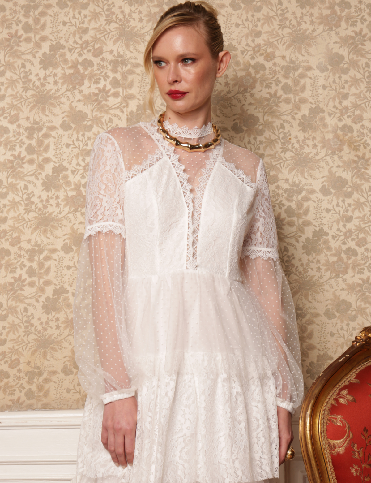 Vestido renda camadas Poliana - Off white