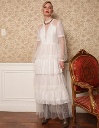 Vestido renda camadas Poliana - Off white
