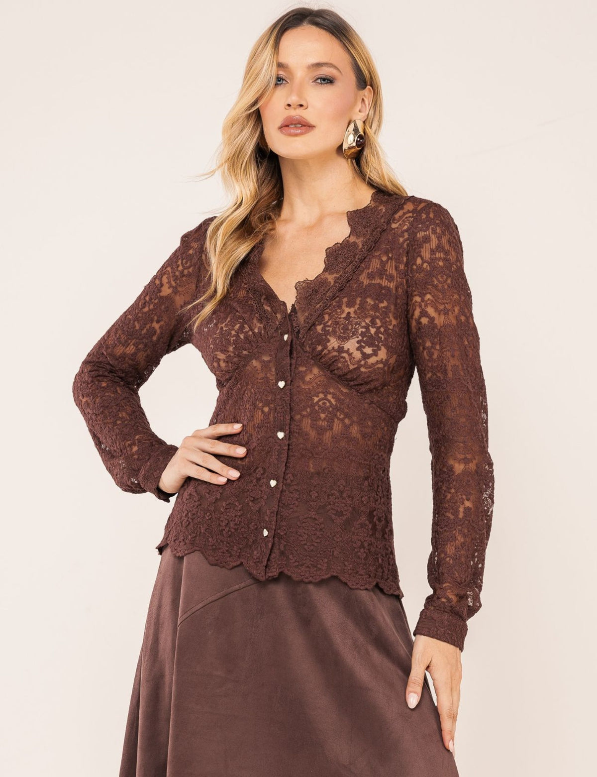 Camisa em Renda Alessandra - Marrom