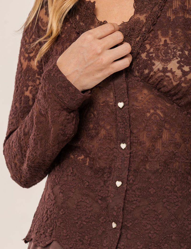 Camisa em Renda Alessandra - Marrom