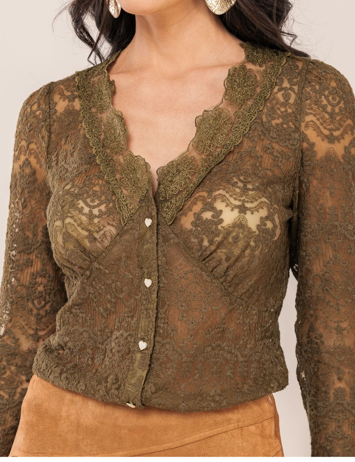 Camisa em Renda Alessandra - Verde Oliva
