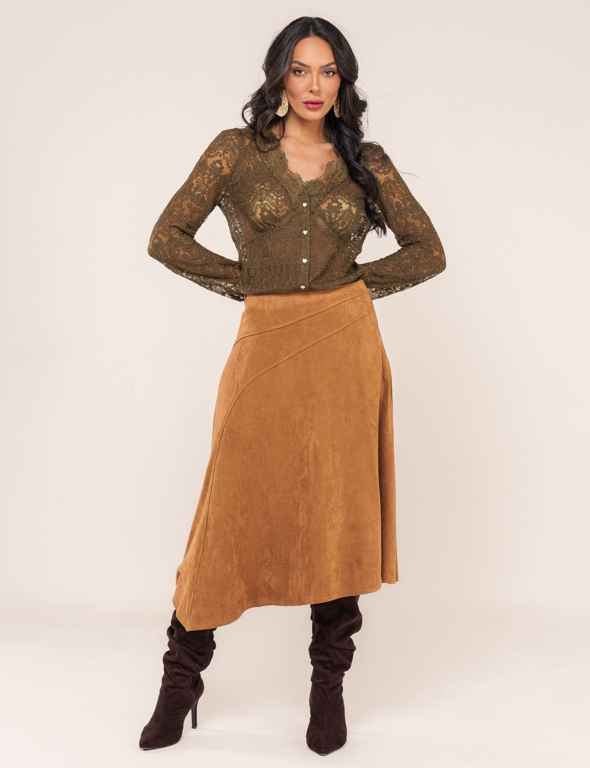 Saia em Suede Patrícia - Caramelo