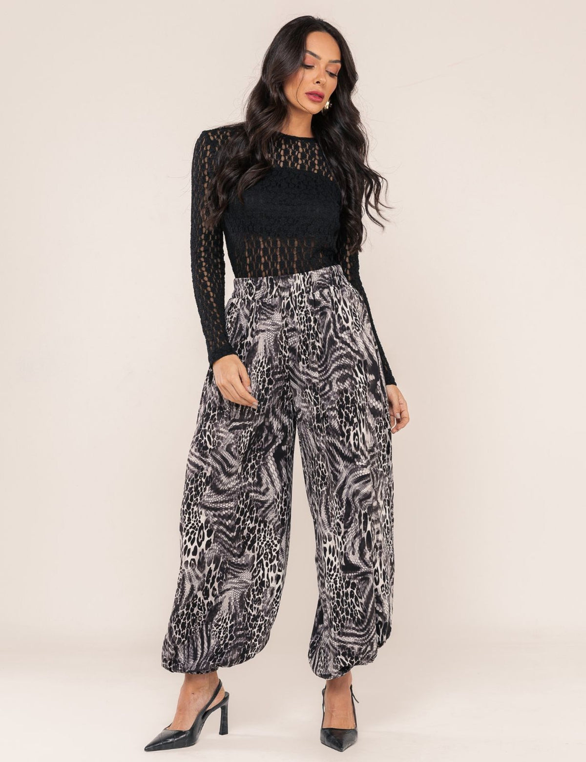 Calça Aladim Animal Print Kiara - Preta