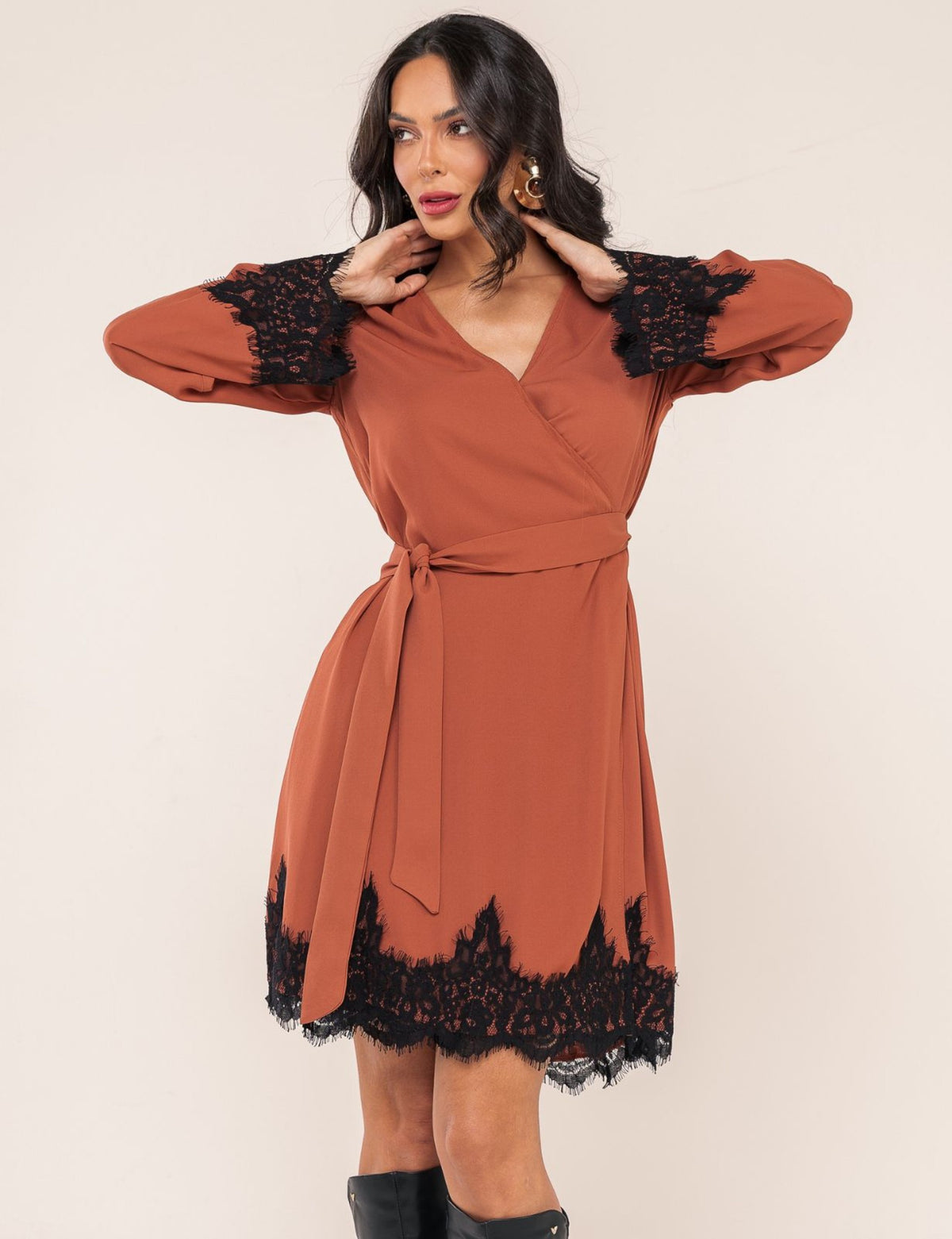 Vestido Transpassado Elena - Caramelo