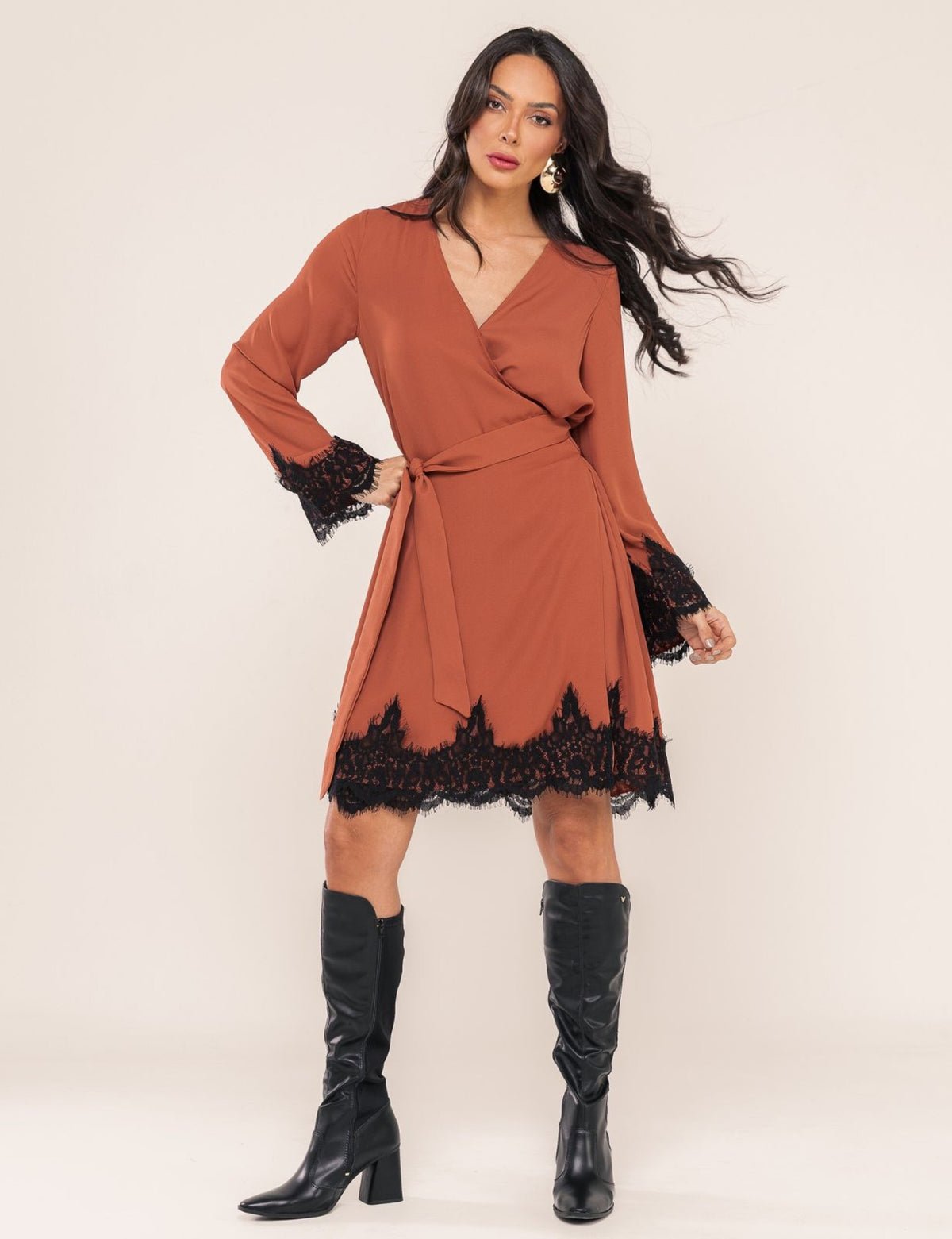 Vestido Transpassado Elena - Caramelo