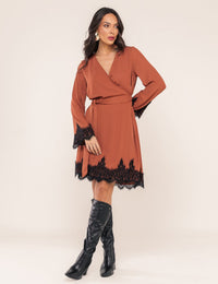 Vestido Transpassado Elena - Caramelo