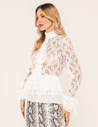 Camisa em Renda Flora - Off White
