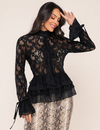 Camisa em Renda Flora - Preta