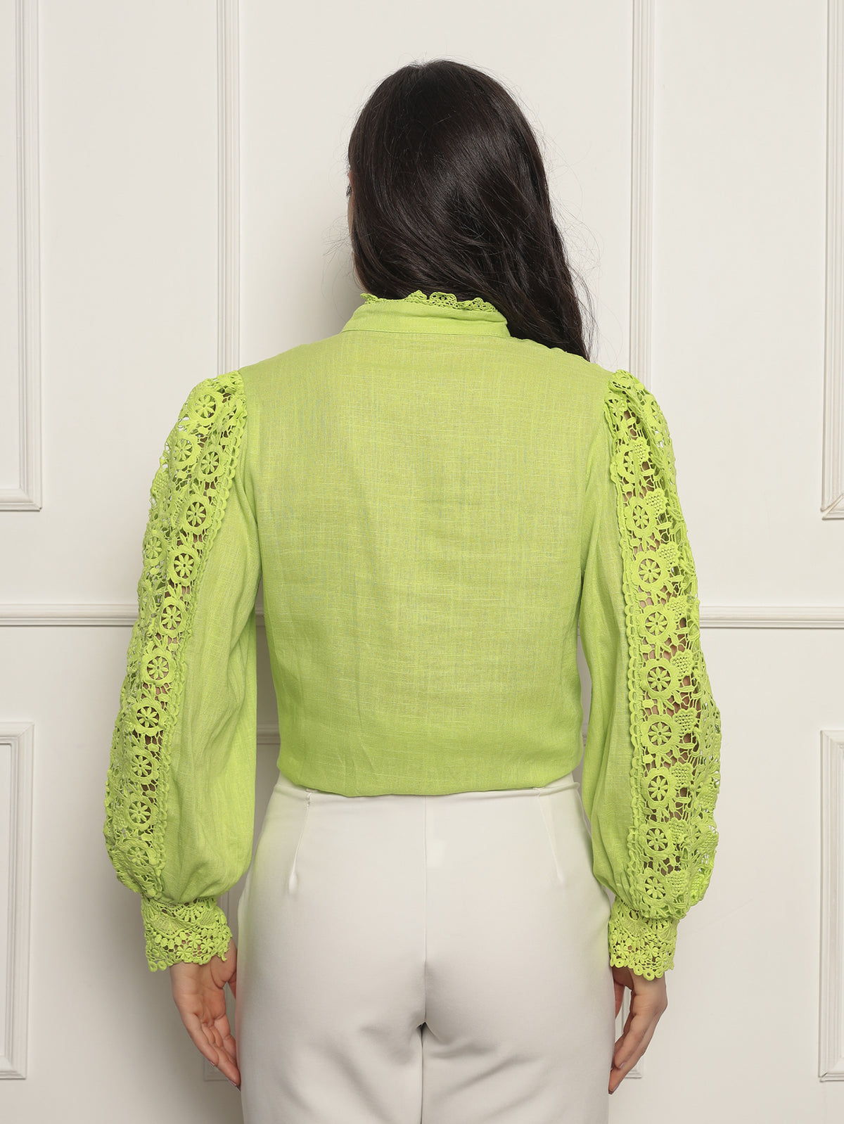 Camisa Botões Renda Milena - Verde neon