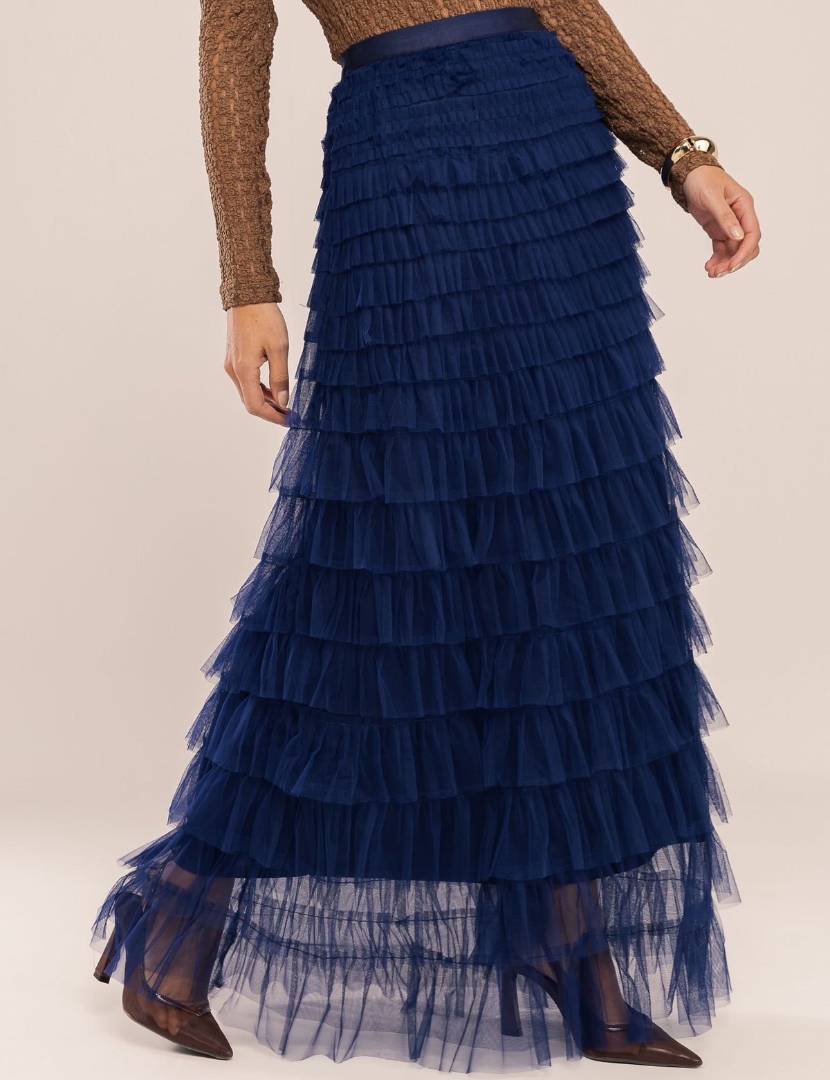 Saia Marjorie Babados em Tule - Azul Marinho