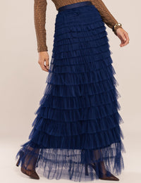Saia Marjorie Babados em Tule - Azul Marinho