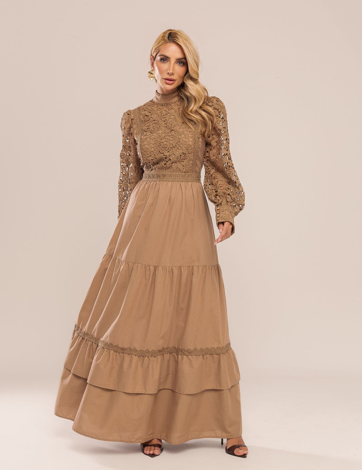 Vestido Agnes com Renda - Cáqui