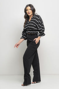 Conjunto de Calça e Blusa Listrada Preto