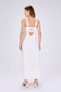 Vestido Longo Fluido com Alças Bordadas - Off white