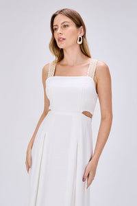 Vestido Longo Fluido com Alças Bordadas - Off white