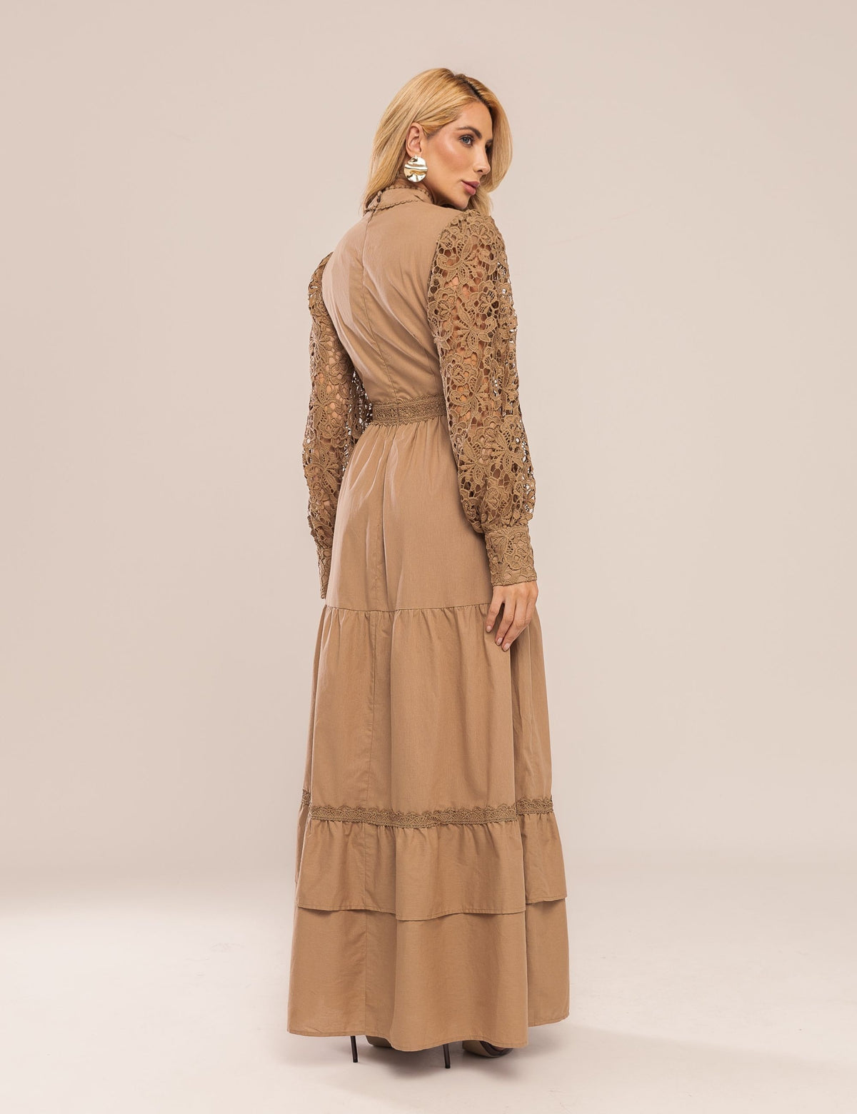 Vestido Agnes com Renda - Cáqui