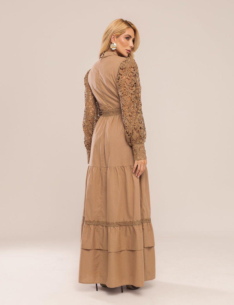 Vestido Agnes com Renda - Cáqui