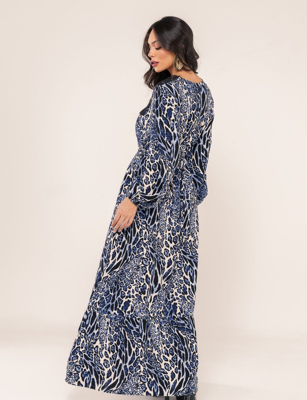 Vestido Animal Print Jasmim - Azul Marinho