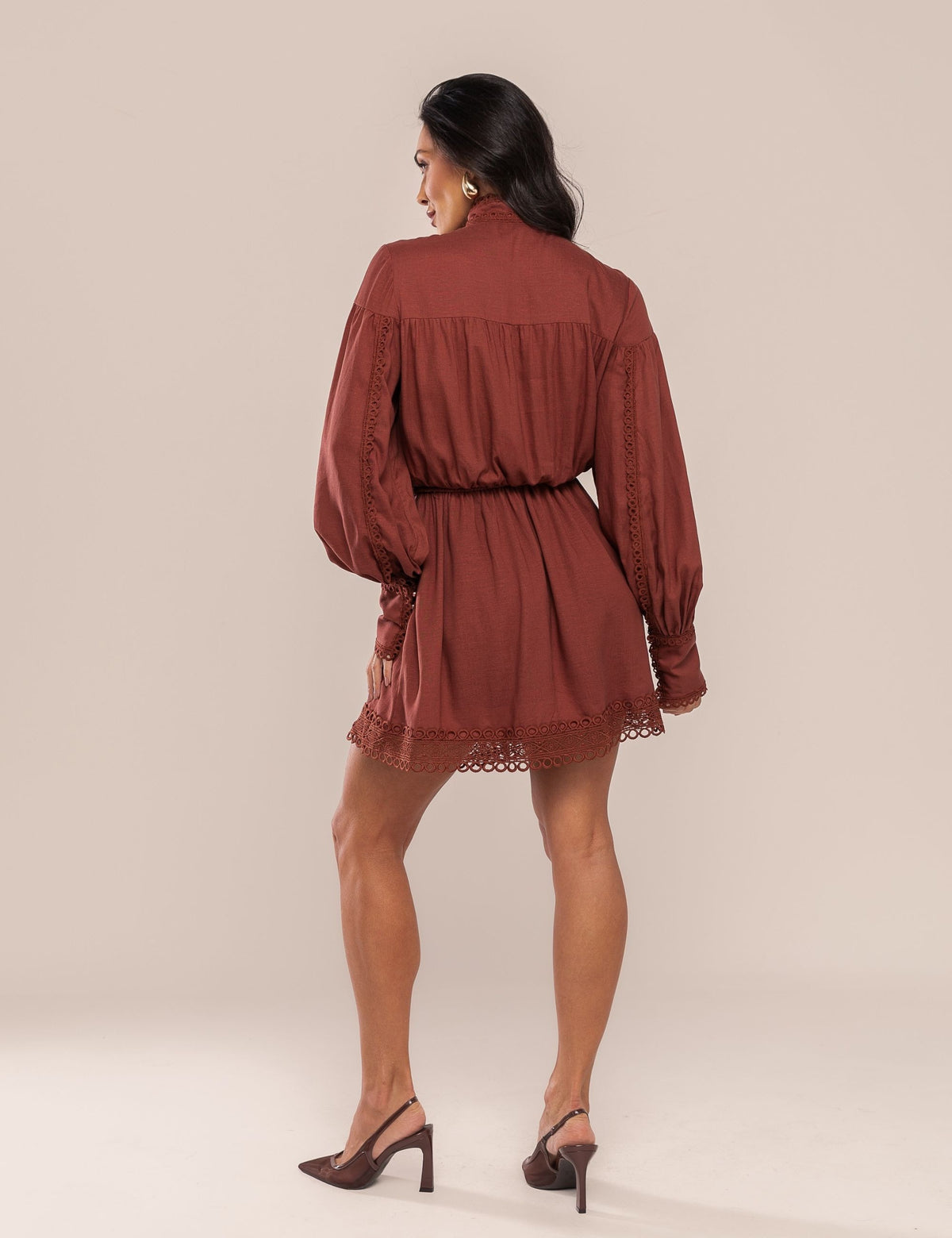 Vestido Elah com Renda - Marrom