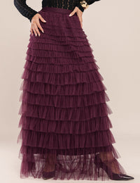 Saia Marjorie Babados em Tule - Vinho
