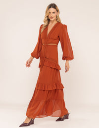Vestido Decote V Donatela - Marrom
