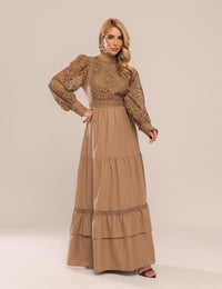 Vestido Agnes com Renda - Cáqui
