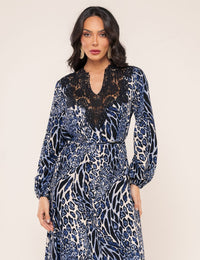 Vestido Animal Print Jasmim - Azul Marinho