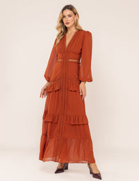 Vestido Decote V Donatela - Marrom